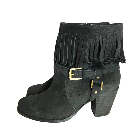 Lauren Ralph Lauren Black Suede Leather Fringe Heeled Ankle Boots Womens  7 - Picture 4 of 11